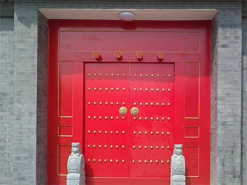 青铜峡中国传统四合院系列朱红色中式木制大门木作